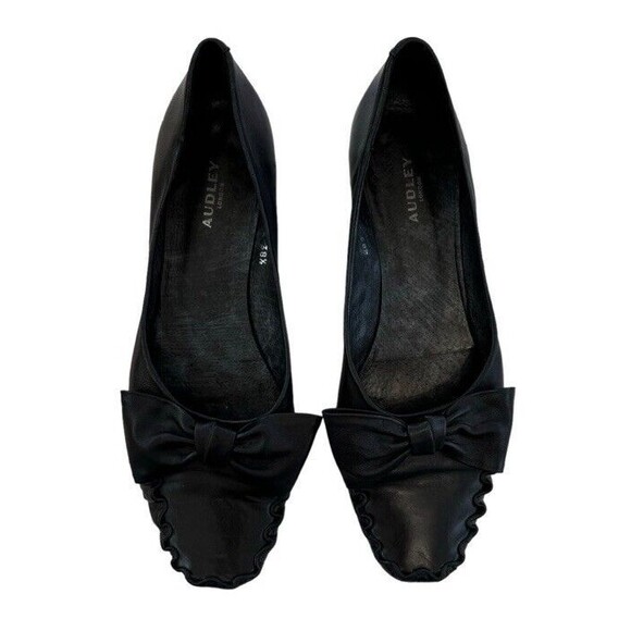 AUDLEY Heel Flats Bow Leather Loafers Black Preppy Chic Comfort Slip On EU 38.5 - Picture 2 of 8